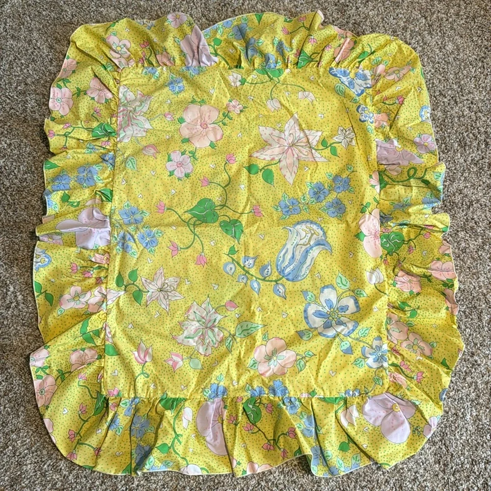 Vintage 70’s Yellow Floral Heart Polka Dot Twin Sheet Set Barbara Brody Martex - Picture 2 of 12